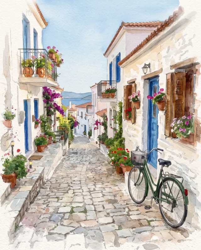 The coastal street as a watercolor painting