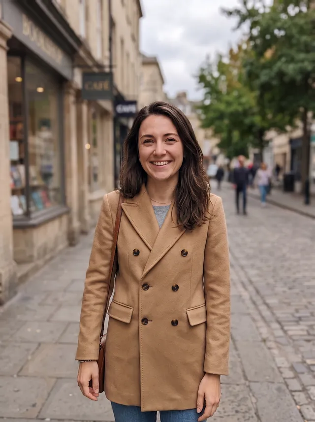 The woman from the first photo wearing the camel coat
