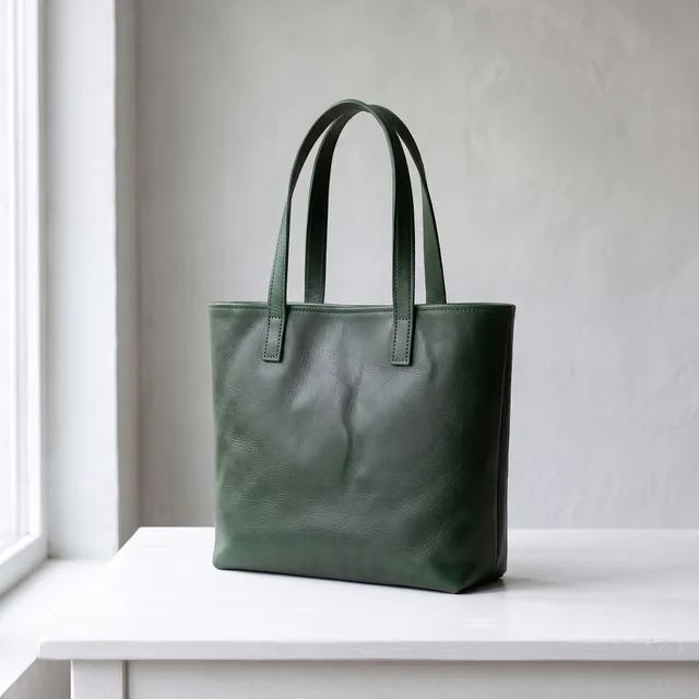 The same tote bag in forest green leather