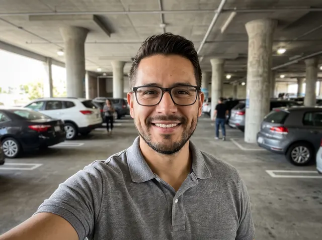 Man with glasses in a grey polo, head and shoulders, original photo