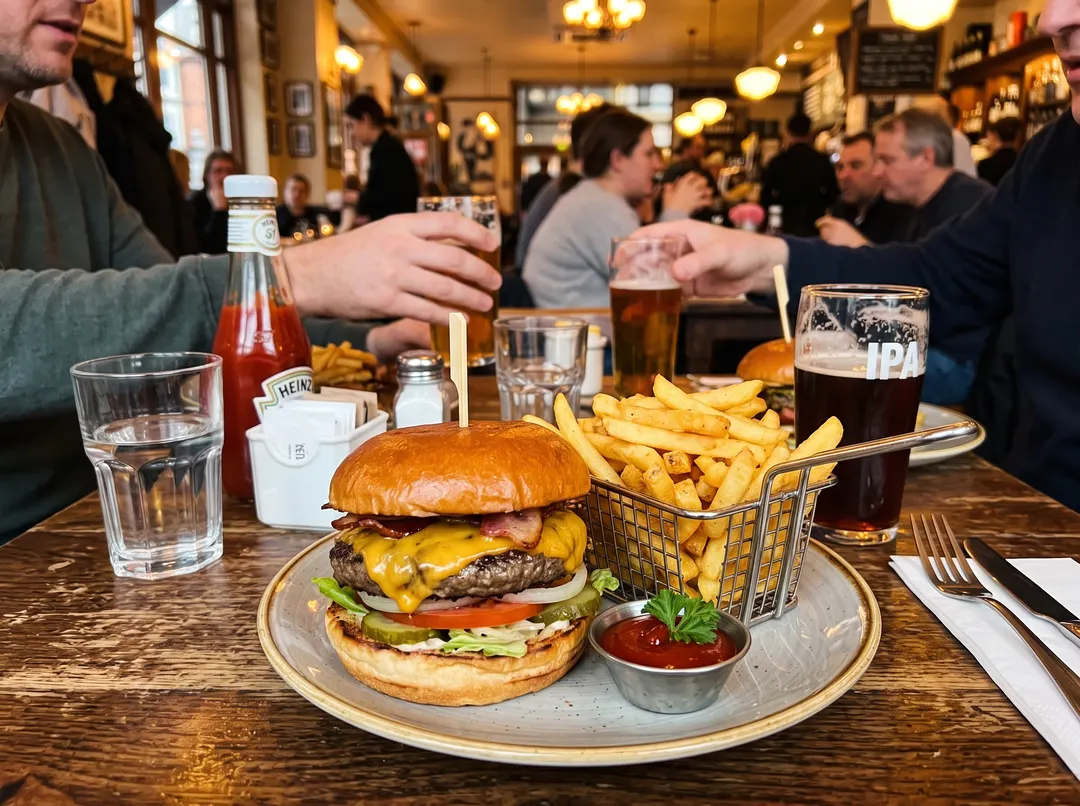 Cheeseburger and fries, original photo