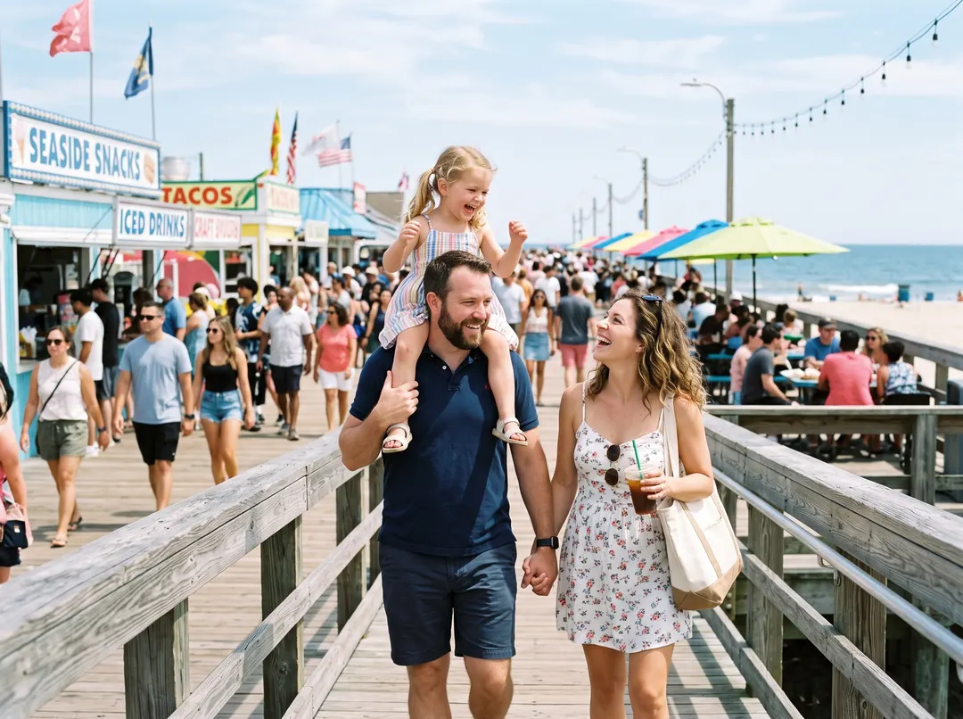 Family of three walking, original photo