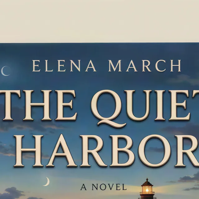 Novel cover with a lighthouse at sunset, upscaled 4× with AI, 100% crop